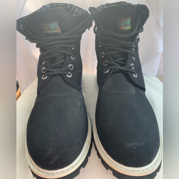 Vintage Timberland All Black (12) Lace-Up Boots; bottom suede top half canvas - Picture 2 of 16